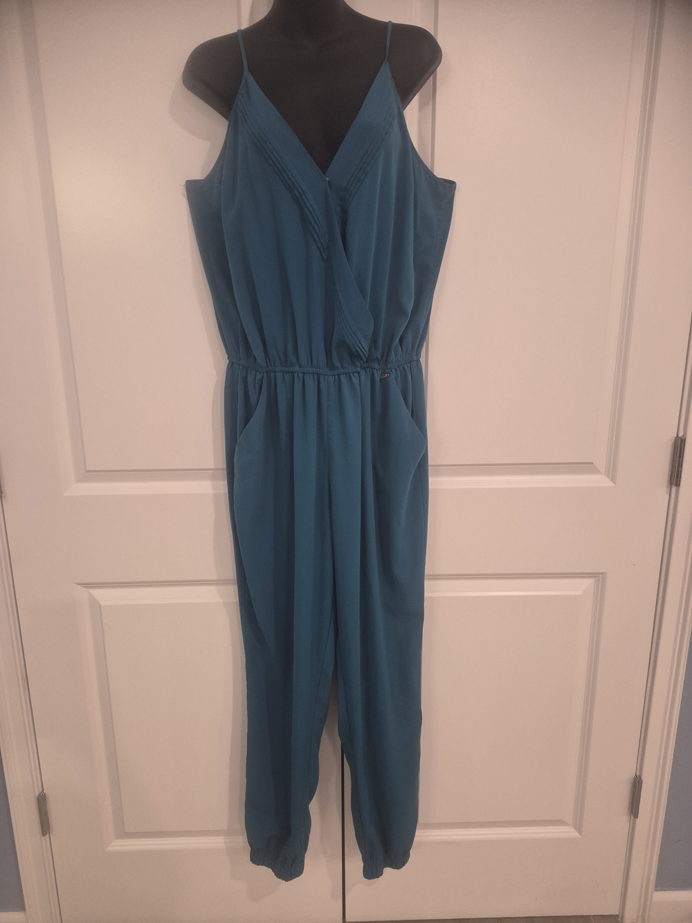 Women Guess Teal Sleeveless V-Neck Jumpsuit